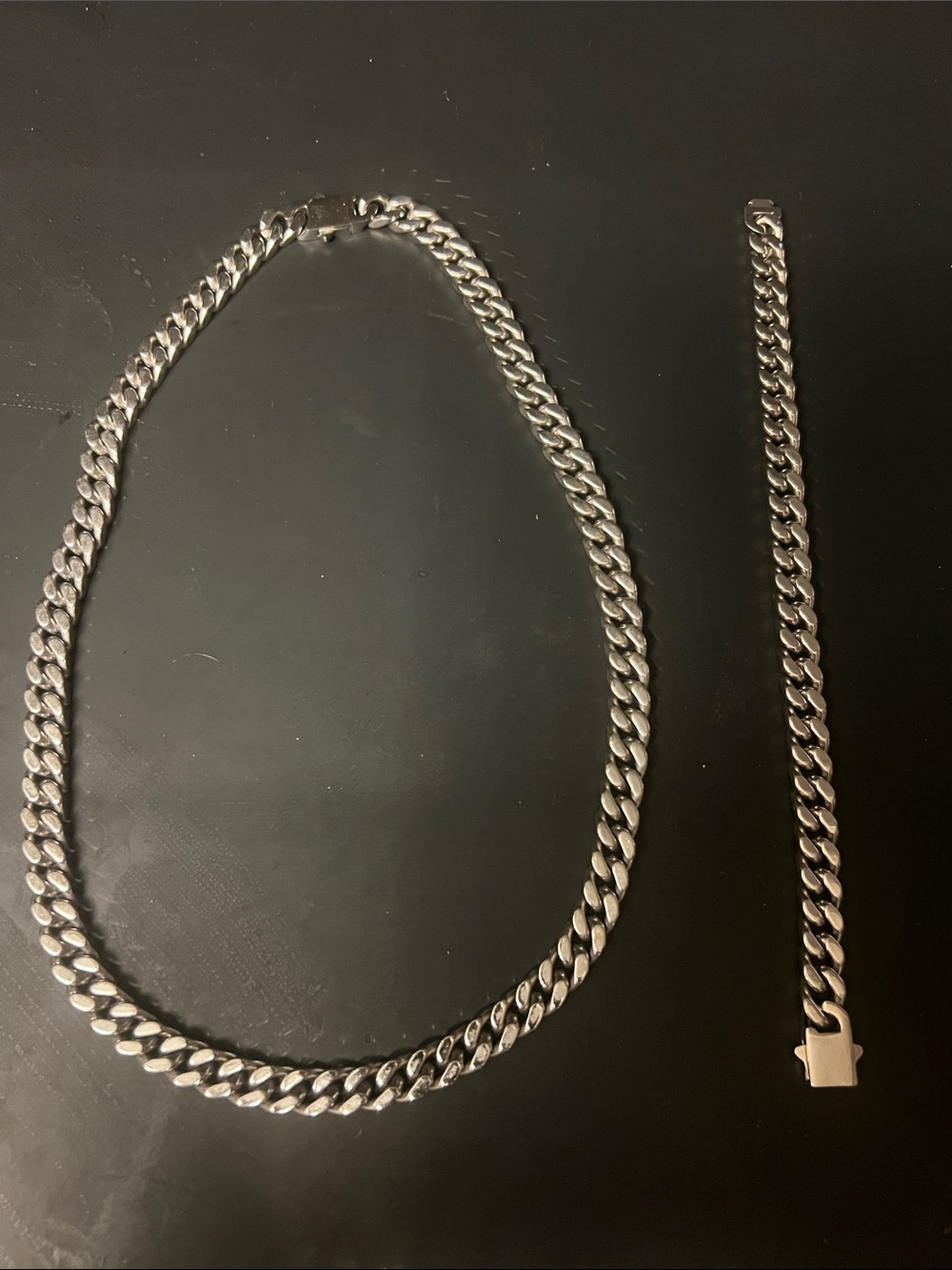 🔥925 Stainless steel Cuban Link Necklace and Bracelet Set in Silver Tone 9mm